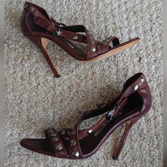 Manolo Blahnik ningia rich Brown Studded Strappy Pump sandals size 37 - Picture 5 of 15